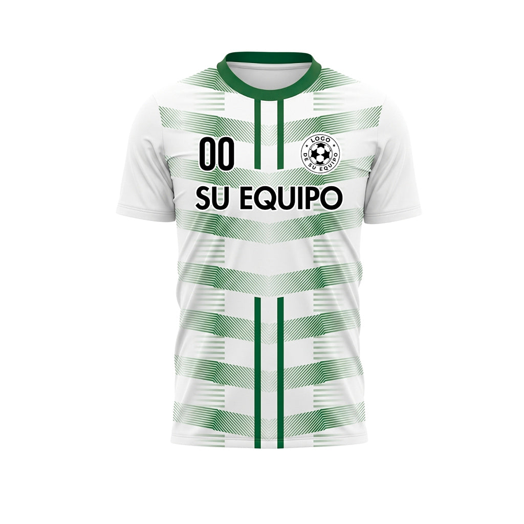 Blanco Verde Geométrico Flecha Dobles Rayas Motivo Camiseta de Fútbol Personalizada
