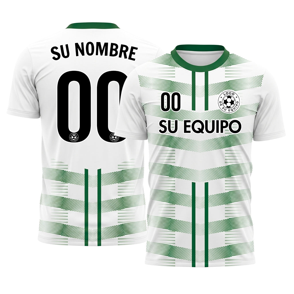 Blanco Verde Geométrico Flecha Dobles Rayas Motivo Camiseta de Fútbol Personalizada