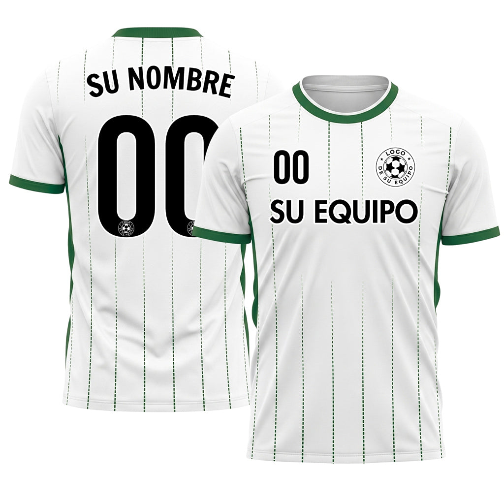 Blanco Verde Punteado Líneas Verticales Degradado Motivo Camiseta de Fútbol Personalizada