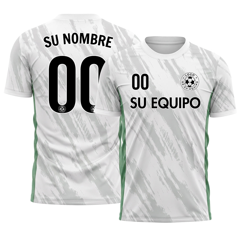 Blanco Verde Gris Pincelada Motivo Camiseta de Fútbol Personalizada