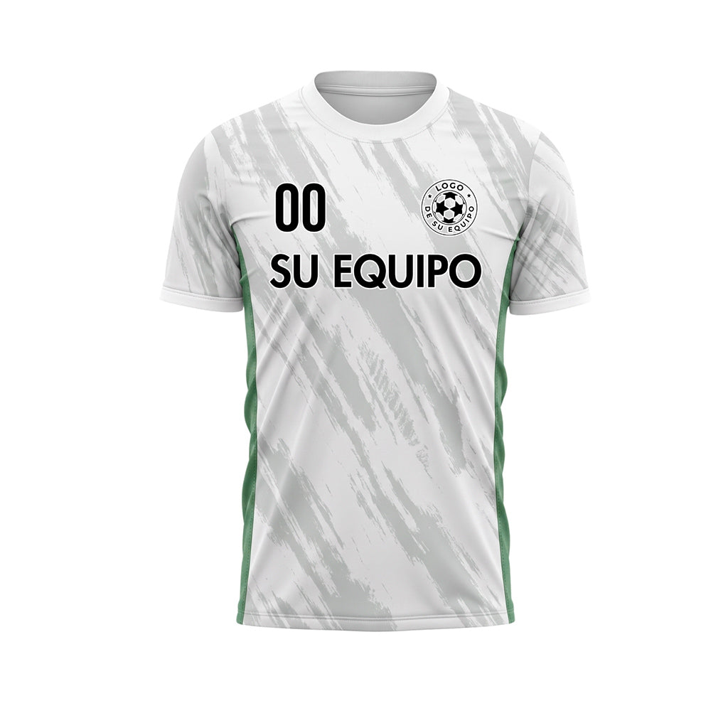 Blanco Verde Gris Pincelada Motivo Camiseta de Fútbol Personalizada