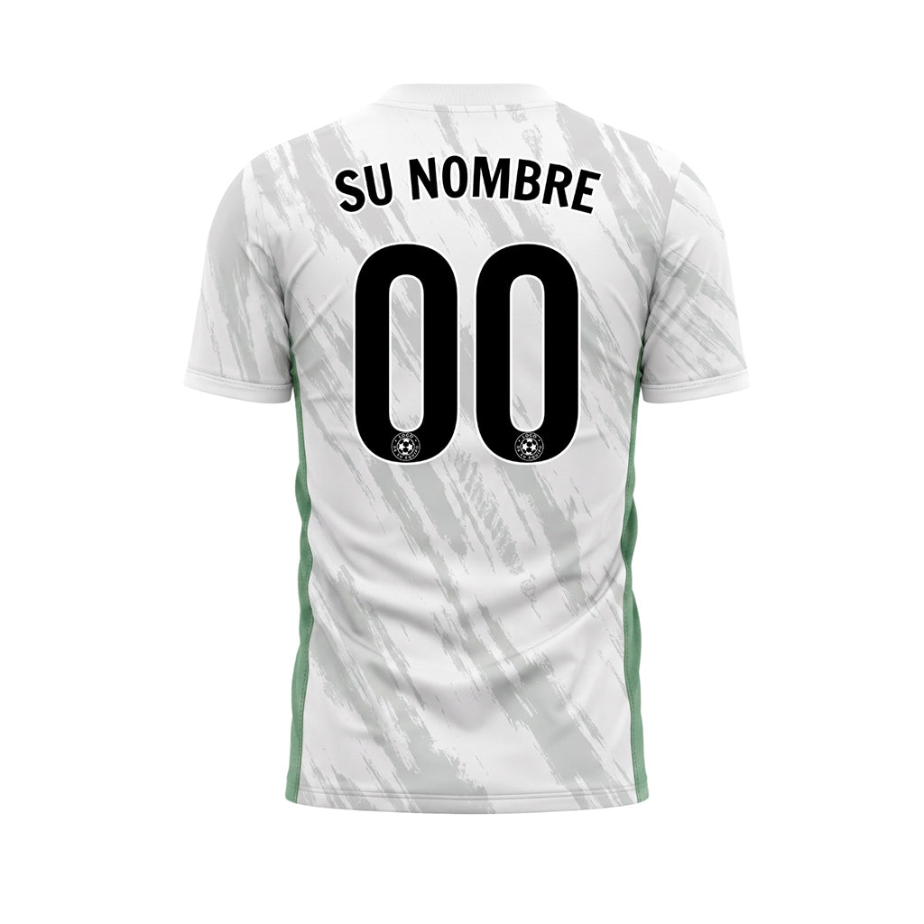 Blanco Verde Gris Pincelada Motivo Camiseta de Fútbol Personalizada