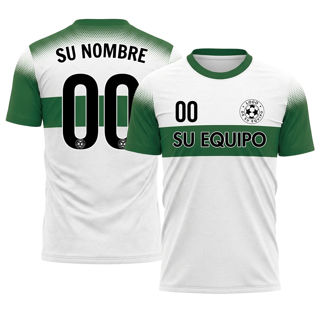 Blanco Verde Semitono Rayas en el Pecho Camiseta de Fútbol Personalizada