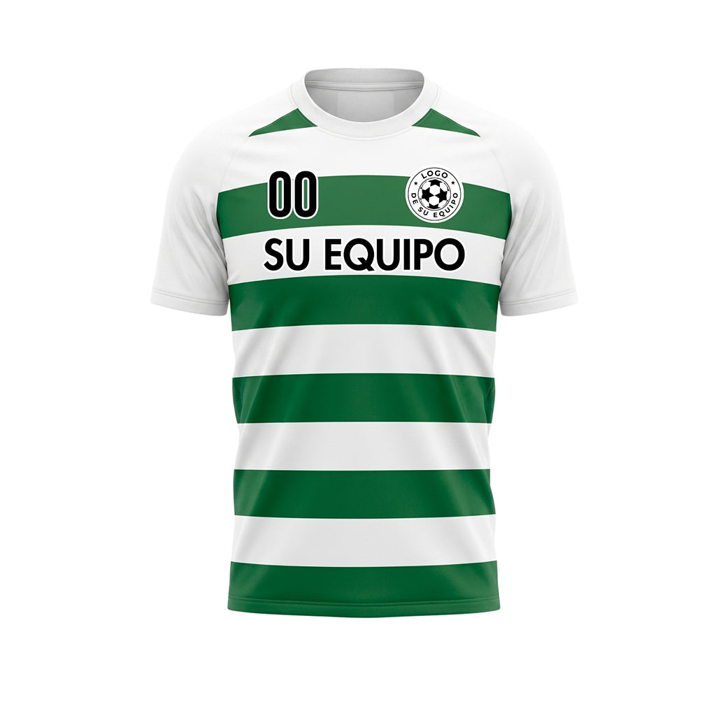 Blanco Verde Clásico Rayas en Bloques Motivo Camiseta de Fútbol Personalizada