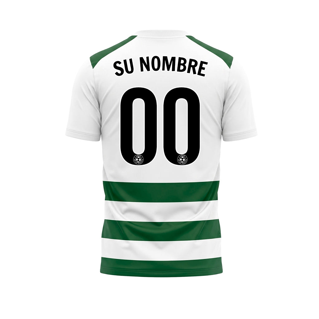 Blanco Verde Clásico Rayas en Bloques Motivo Camiseta de Fútbol Personalizada