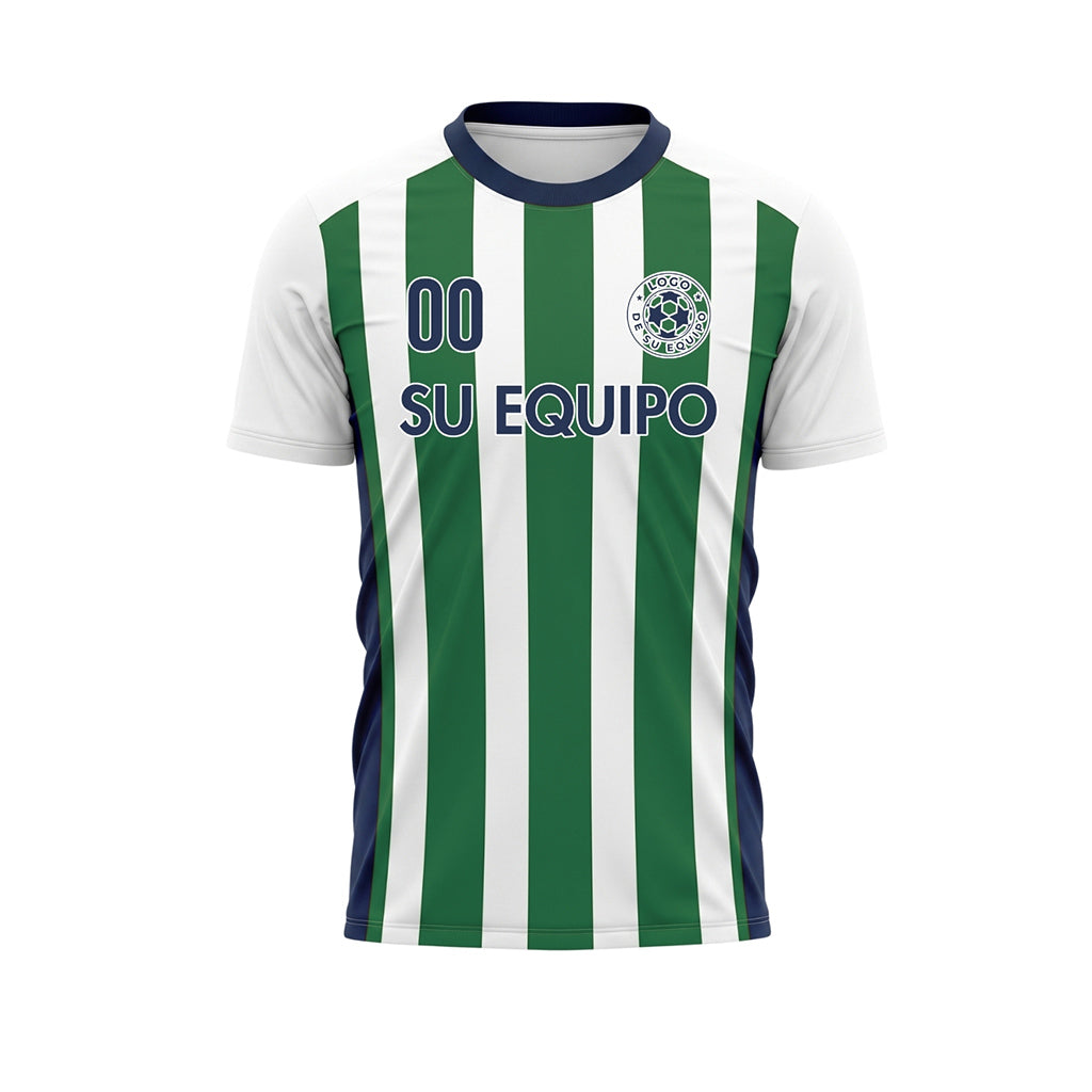 Blanco Verde Clásico Anchas Rayas Camiseta de Fútbol Personalizada