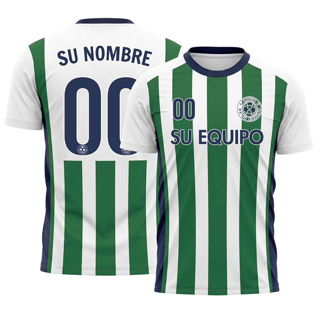 Blanco Verde Clásico Anchas Rayas Camiseta de Fútbol Personalizada