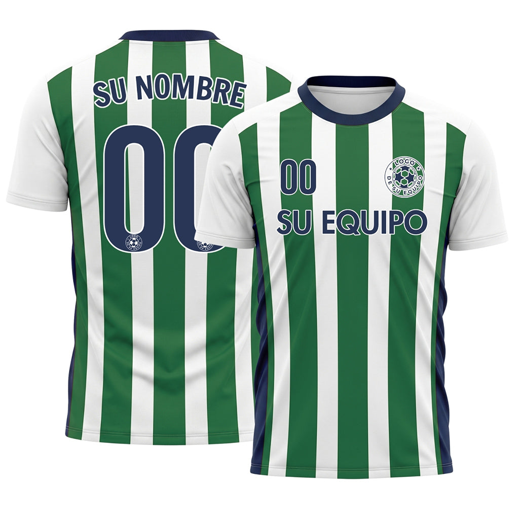 Blanco Verde Clásico Anchas Rayas Camiseta de Fútbol Personalizada