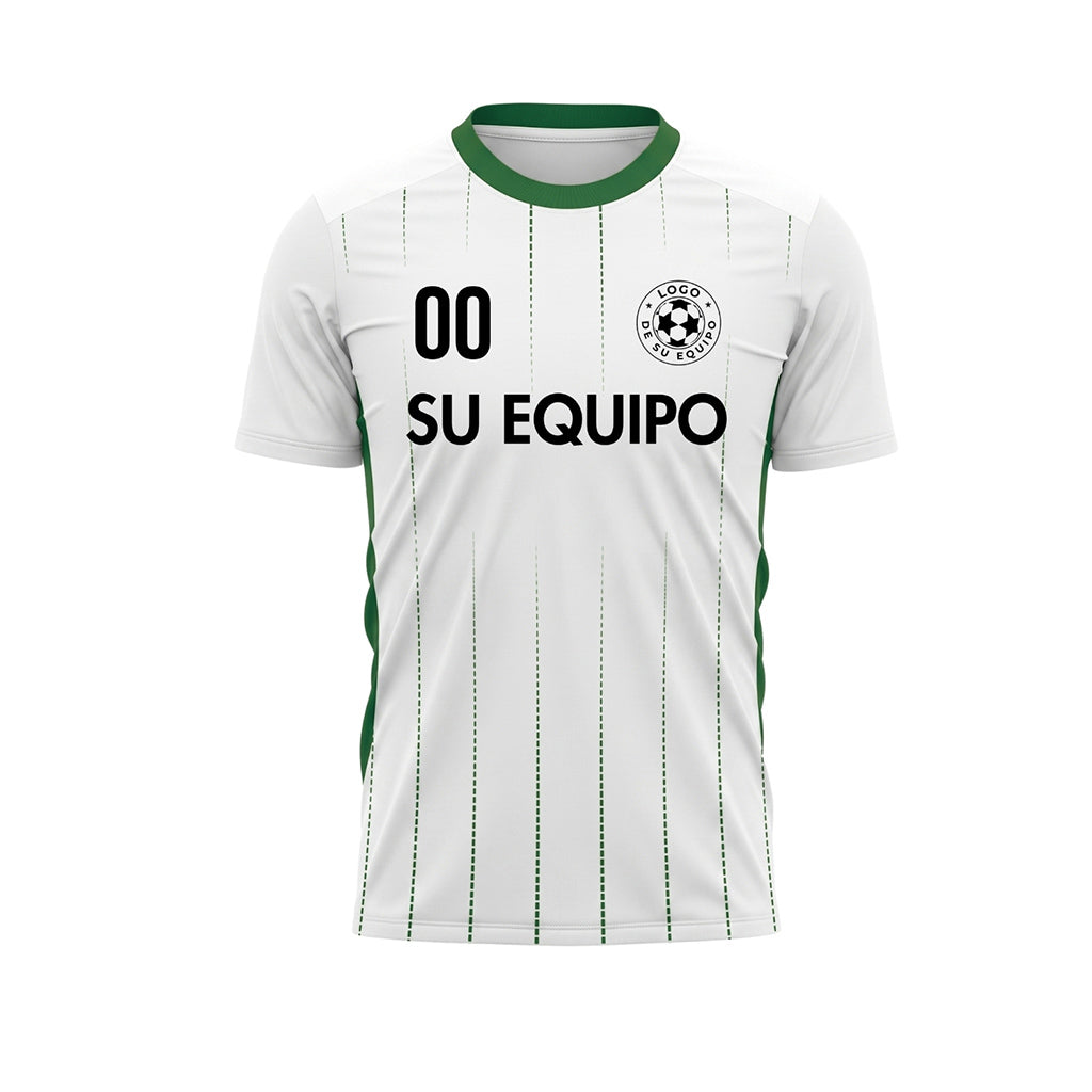 Blanco Verde Rayas Finas Camiseta de Fútbol Personalizada