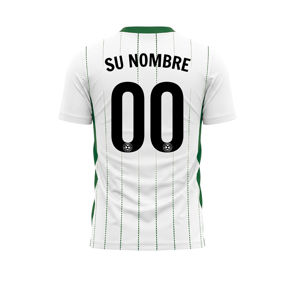 Blanco Verde Rayas Finas Camiseta de Fútbol Personalizada