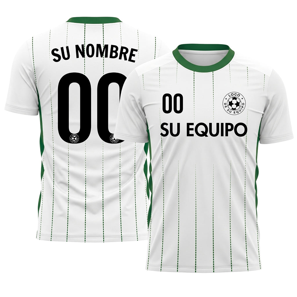 Blanco Verde Rayas Finas Camiseta de Fútbol Personalizada