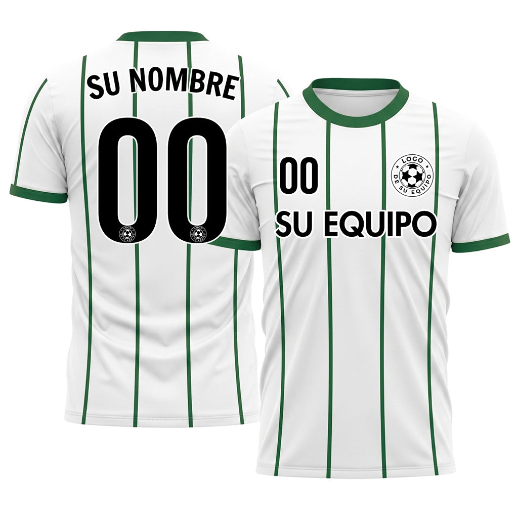 Blanco Verde Rayas Finas Vertical Motivo Camiseta de Fútbol Personalizada