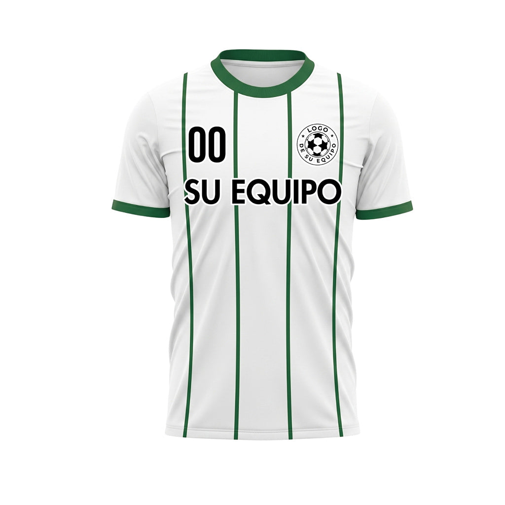 Blanco Verde Rayas Finas Vertical Motivo Camiseta de Fútbol Personalizada