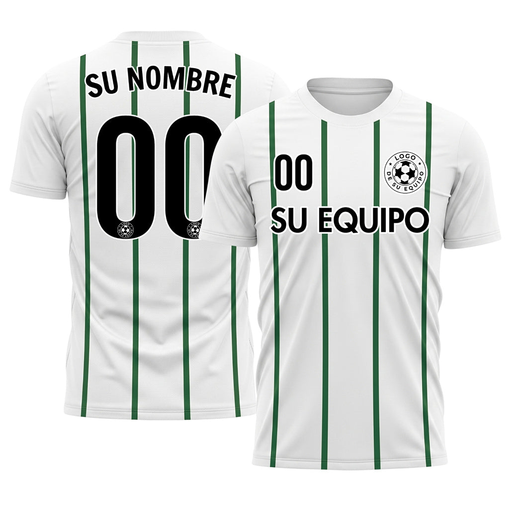 Blanco Verde Rayas Finas Vertical Motivo Camiseta de Fútbol Personalizada