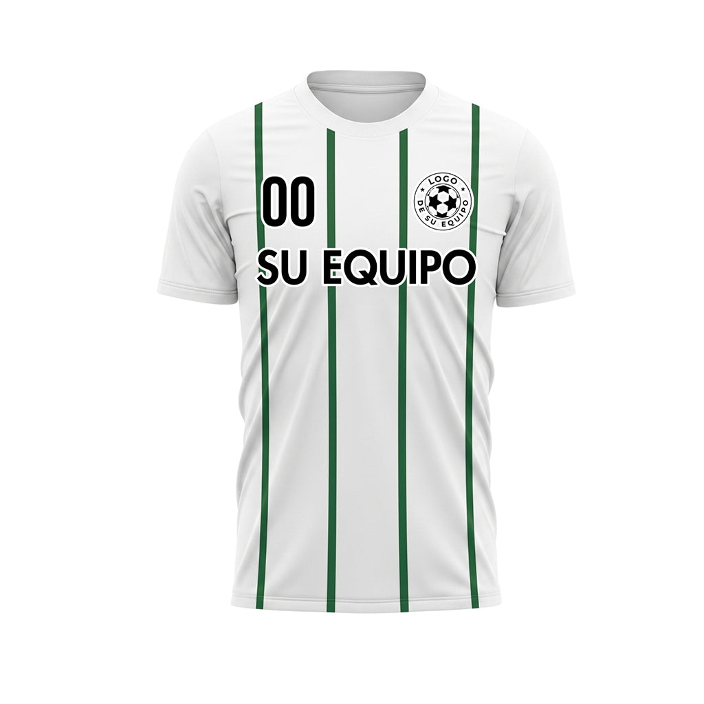 Blanco Verde Rayas Finas Vertical Motivo Camiseta de Fútbol Personalizada