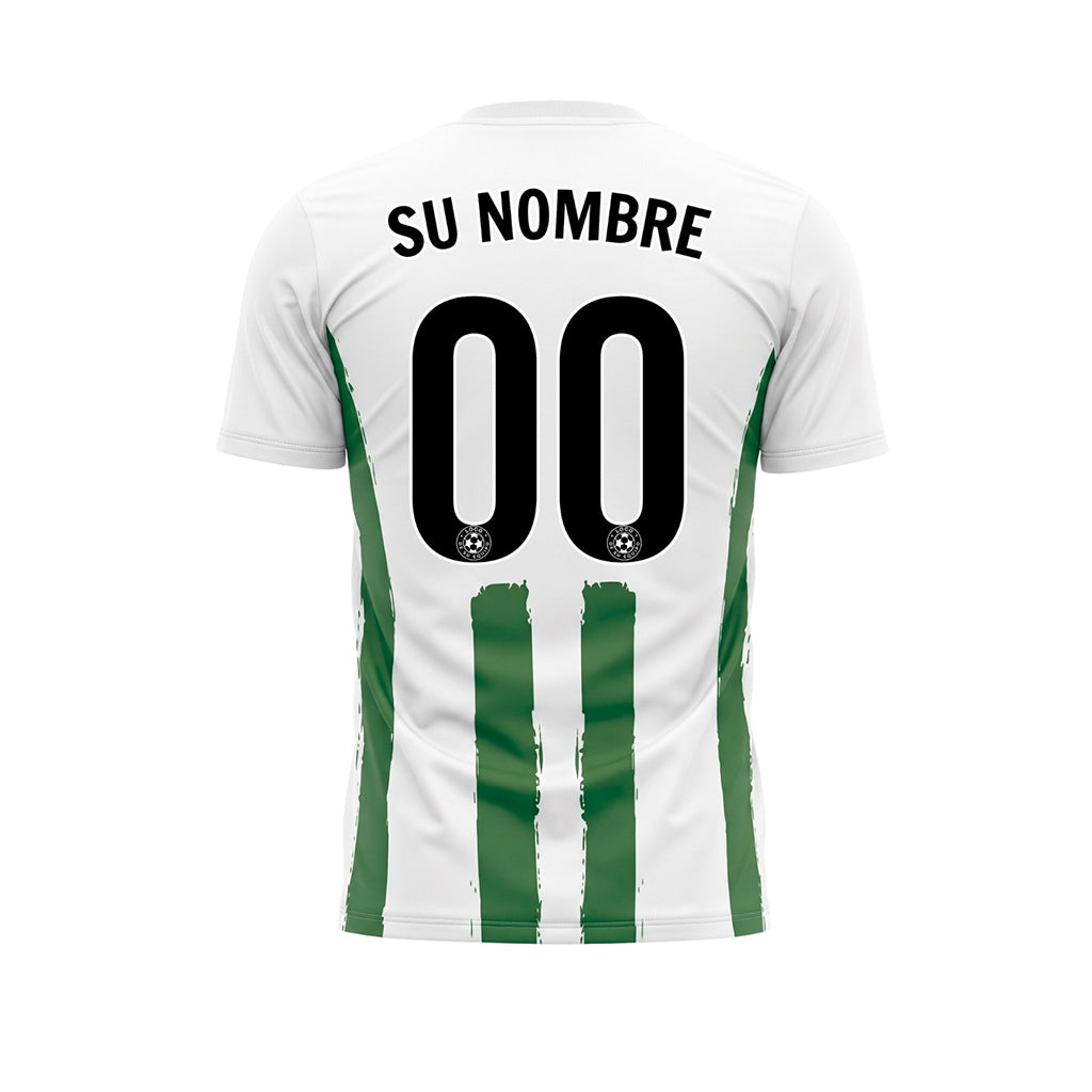 Blanco Verde Pincelada Rayas Longitudinales Motivo Camiseta de Fútbol Personalizada