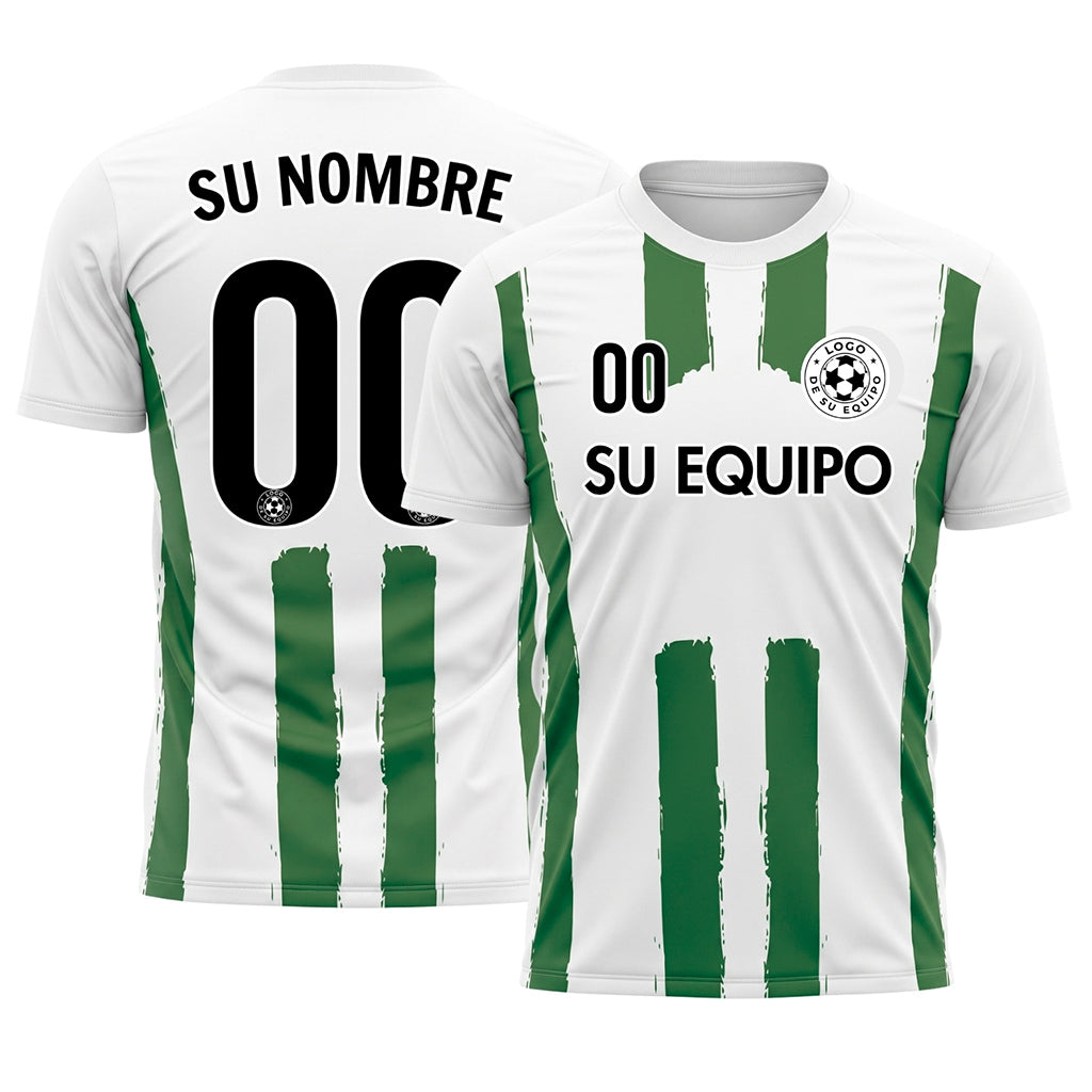 Blanco Verde Pincelada Rayas Longitudinales Motivo Camiseta de Fútbol Personalizada