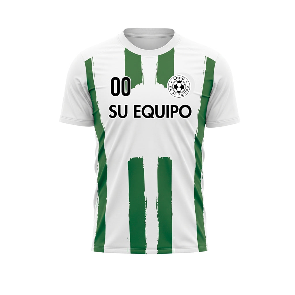 Blanco Verde Pincelada Rayas Longitudinales Motivo Camiseta de Fútbol Personalizada