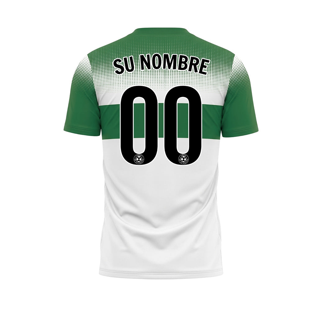 Blanco Verde Píxel Difuminado Rayas Horizontales Camiseta de Fútbol Personalizada