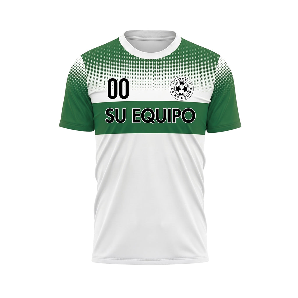 Blanco Verde Píxel Difuminado Rayas Horizontales Camiseta de Fútbol Personalizada