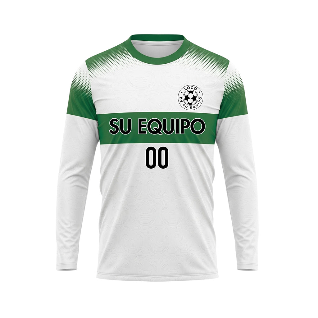 Blanco Verde Rayas Horizontales Degradadas de Lunares Camiseta de Fútbol Personalizada de Manga Larga