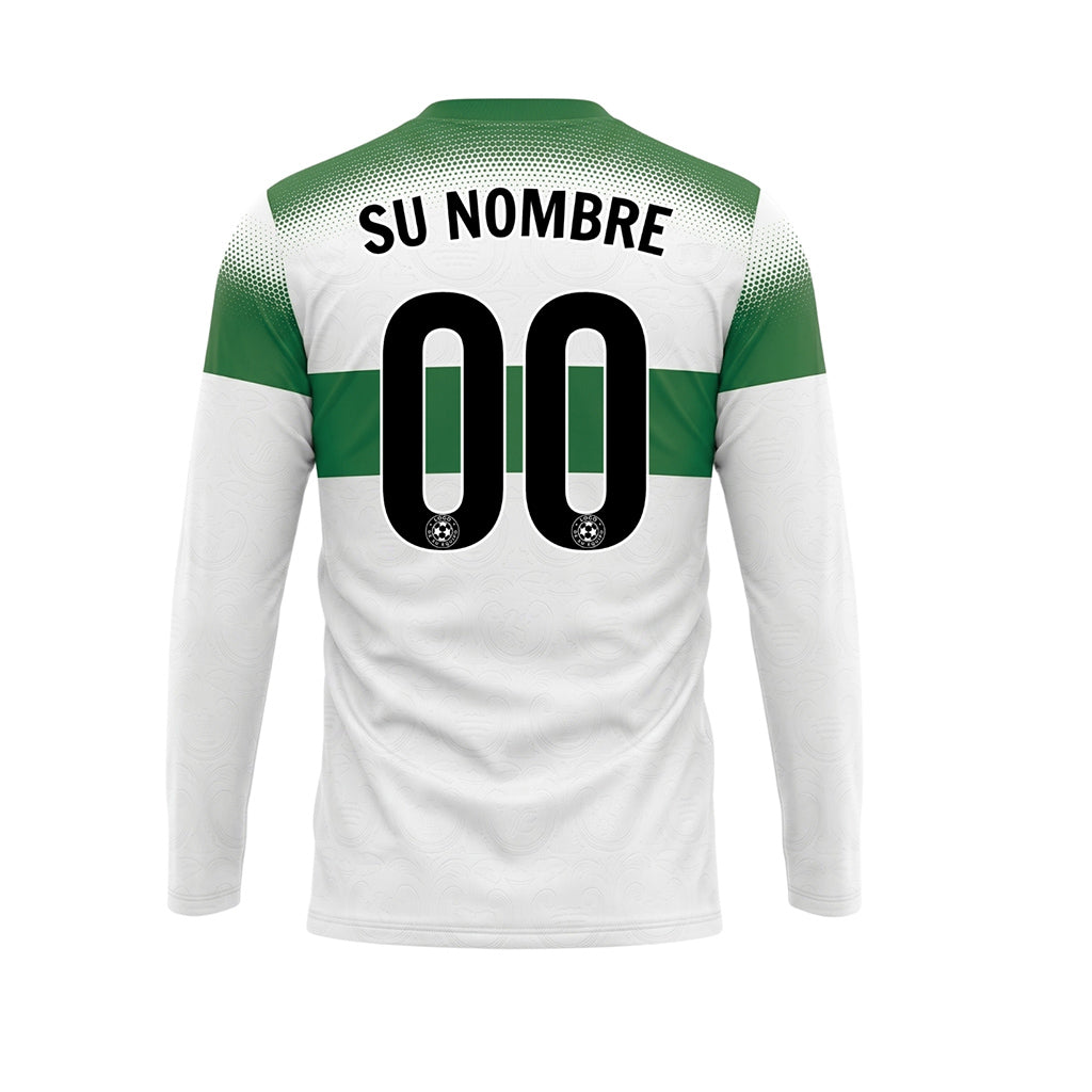 Blanco Verde Rayas Horizontales Degradadas de Lunares Camiseta de Fútbol Personalizada de Manga Larga
