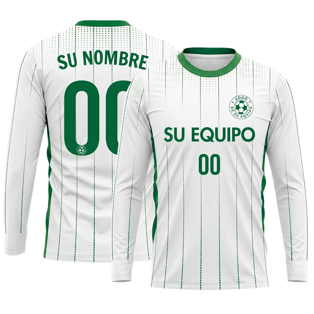 Blanco Verde Rayas Verticales de Lunares Camiseta de Fútbol Personalizada de Manga Larga