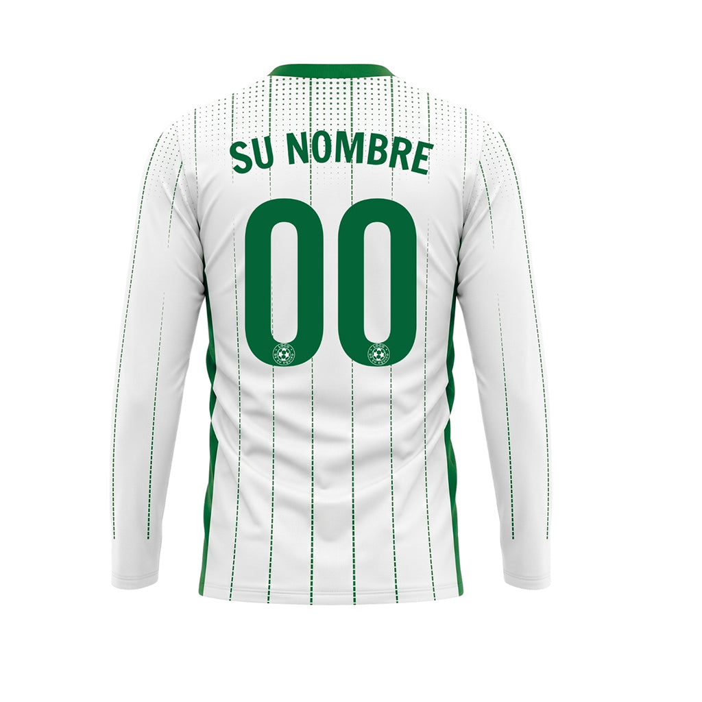 Blanco Verde Rayas Verticales de Lunares Camiseta de Fútbol Personalizada de Manga Larga