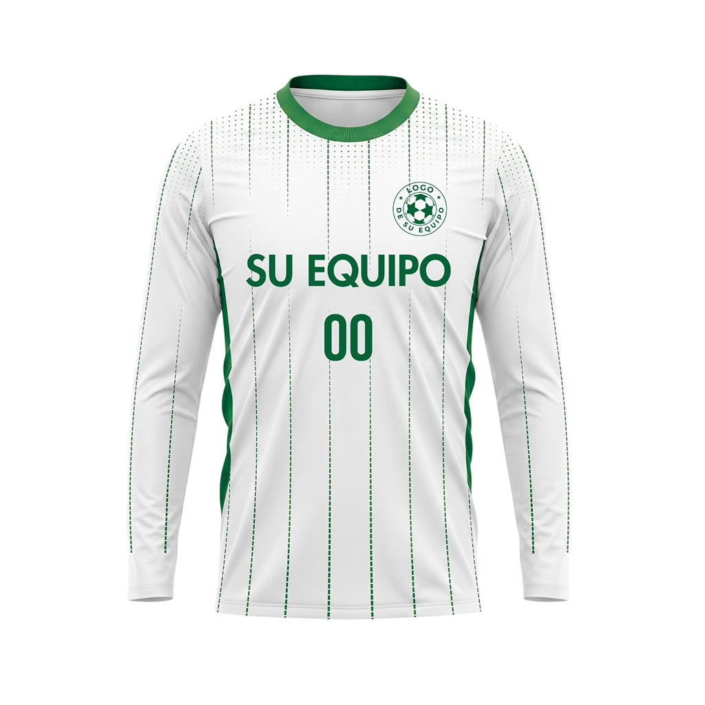 Blanco Verde Rayas Verticales de Lunares Camiseta de Fútbol Personalizada de Manga Larga