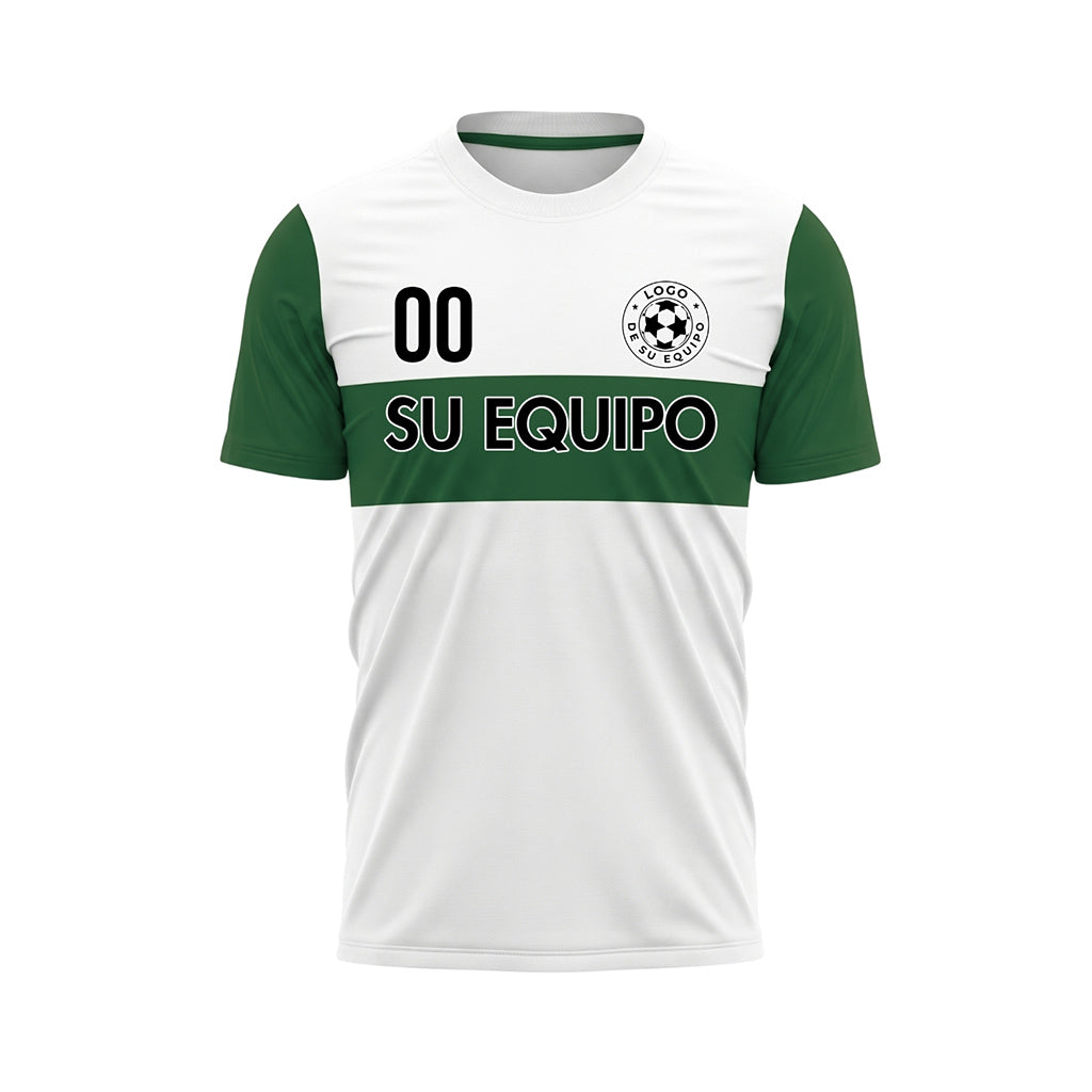 Blanco Verde Rayas Horizontales Camiseta de Fútbol Personalizada