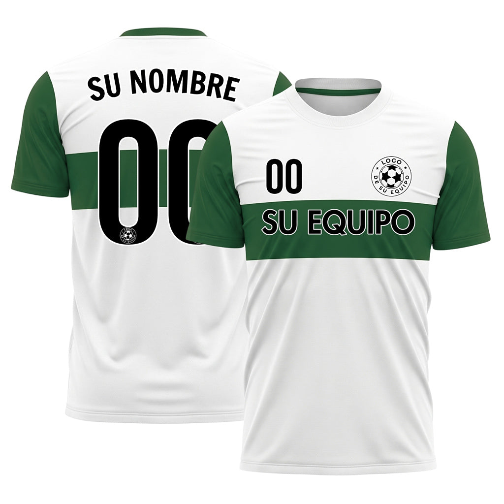 Blanco Verde Rayas Horizontales Camiseta de Fútbol Personalizada