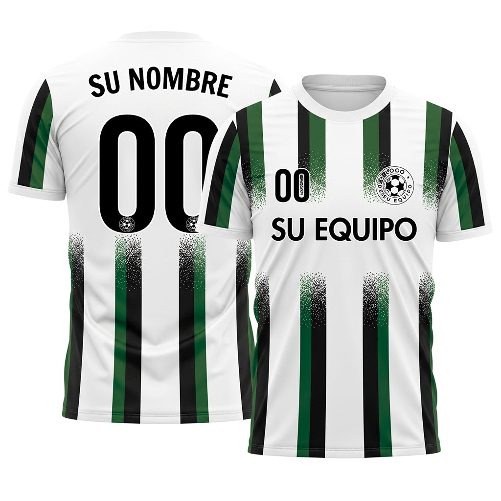 Blanco Verde Negro Degradado Salpicaduras Rayas Camiseta de Fútbol Personalizada