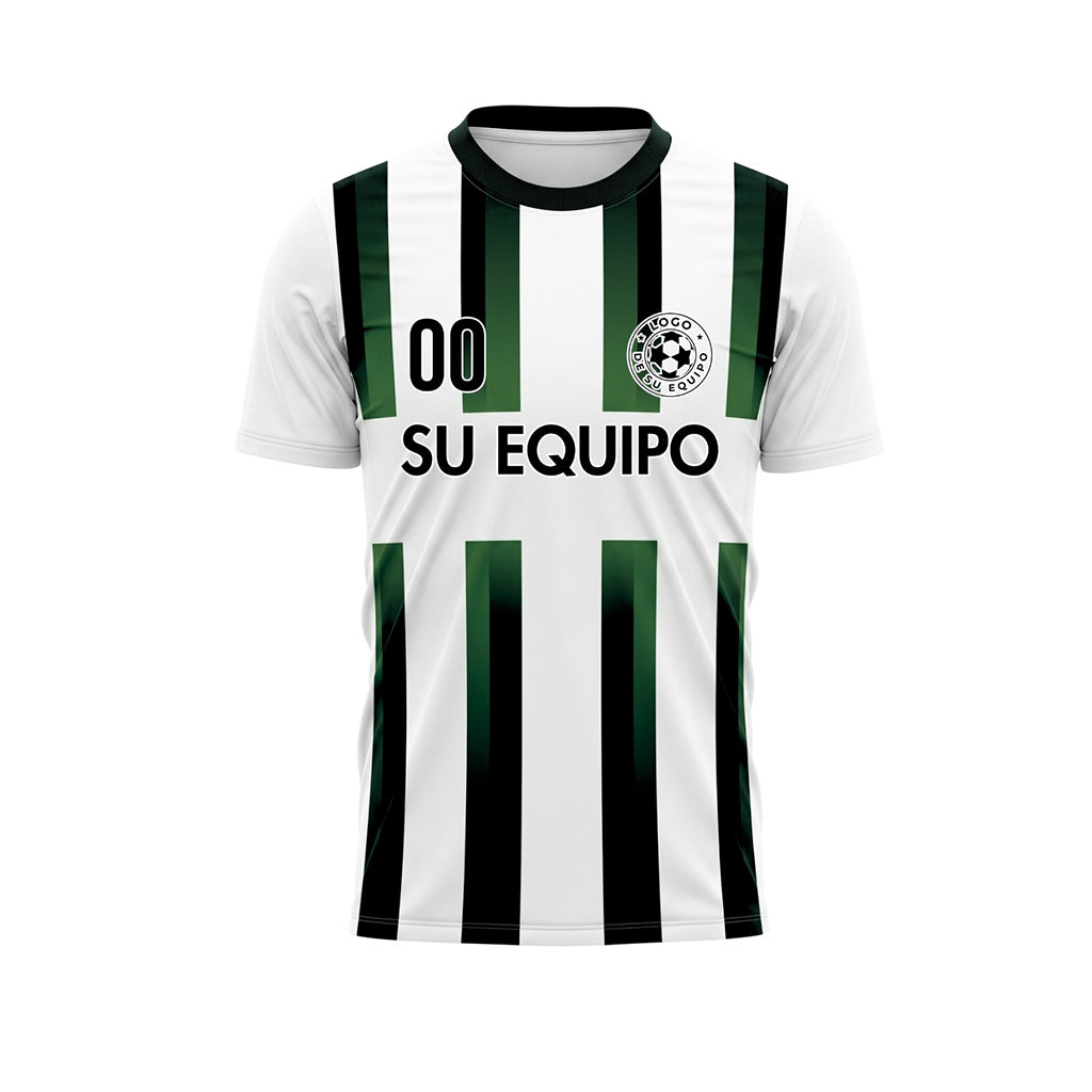 Blanco Verde Negro Degradado Rayas Camiseta de Fútbol Personalizada
