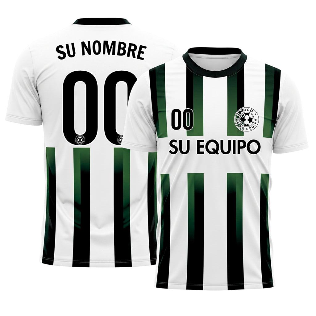 Blanco Verde Negro Degradado Rayas Camiseta de Fútbol Personalizada
