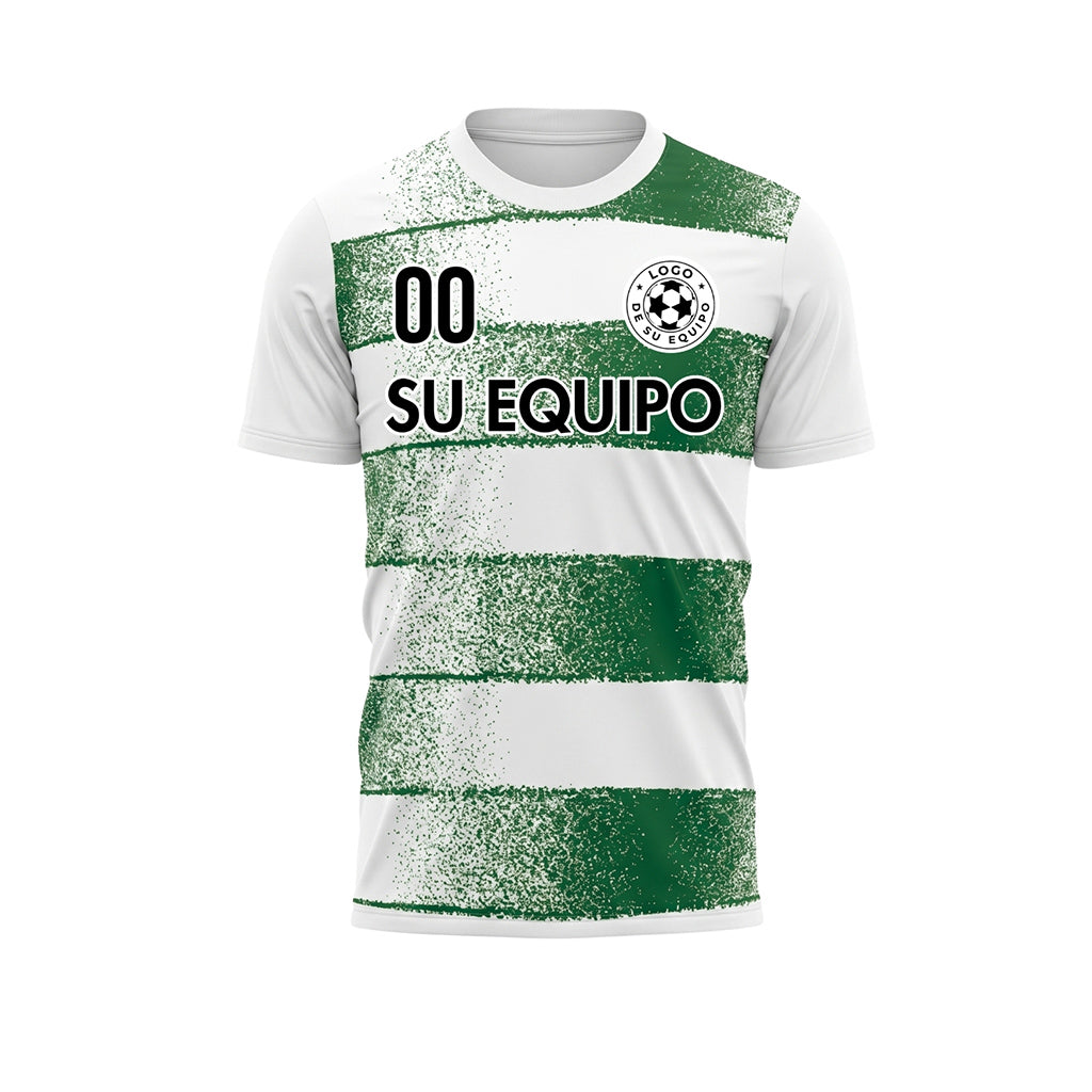Blanco Verde Efecto Spray Horizontales Rayas Motivo Camiseta de Fútbol Personalizada