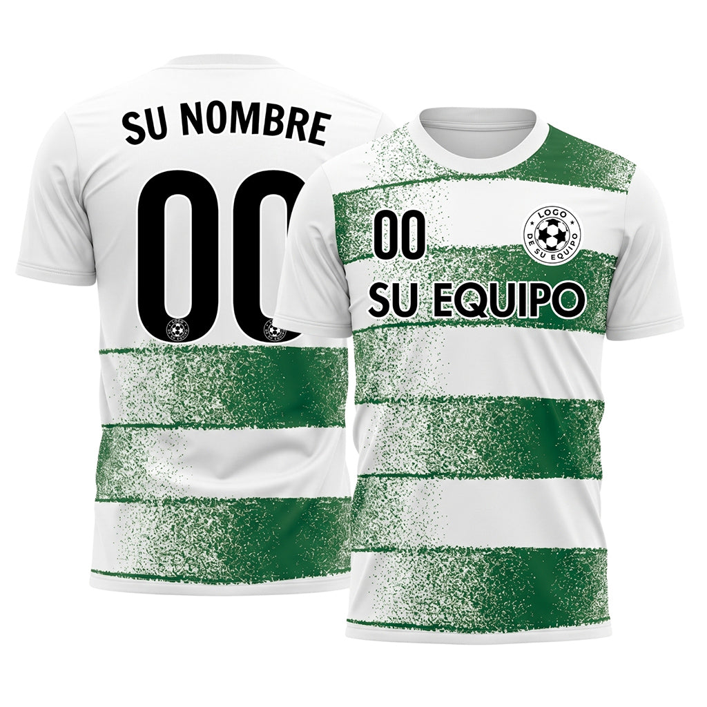 Blanco Verde Efecto Spray Horizontales Rayas Motivo Camiseta de Fútbol Personalizada