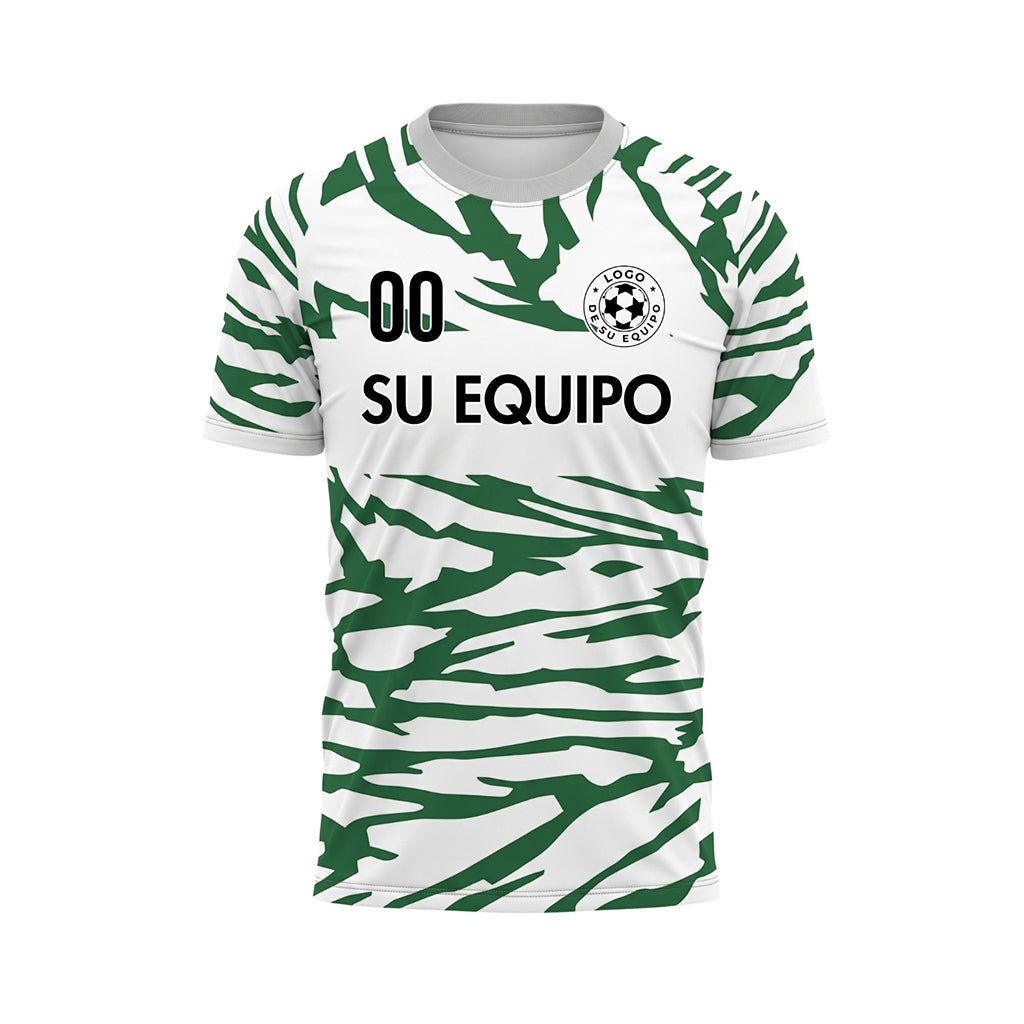 Blanco Verde Tigre Rayas en el Canesú del Pecho Motivo Camiseta de Fútbol Personalizada