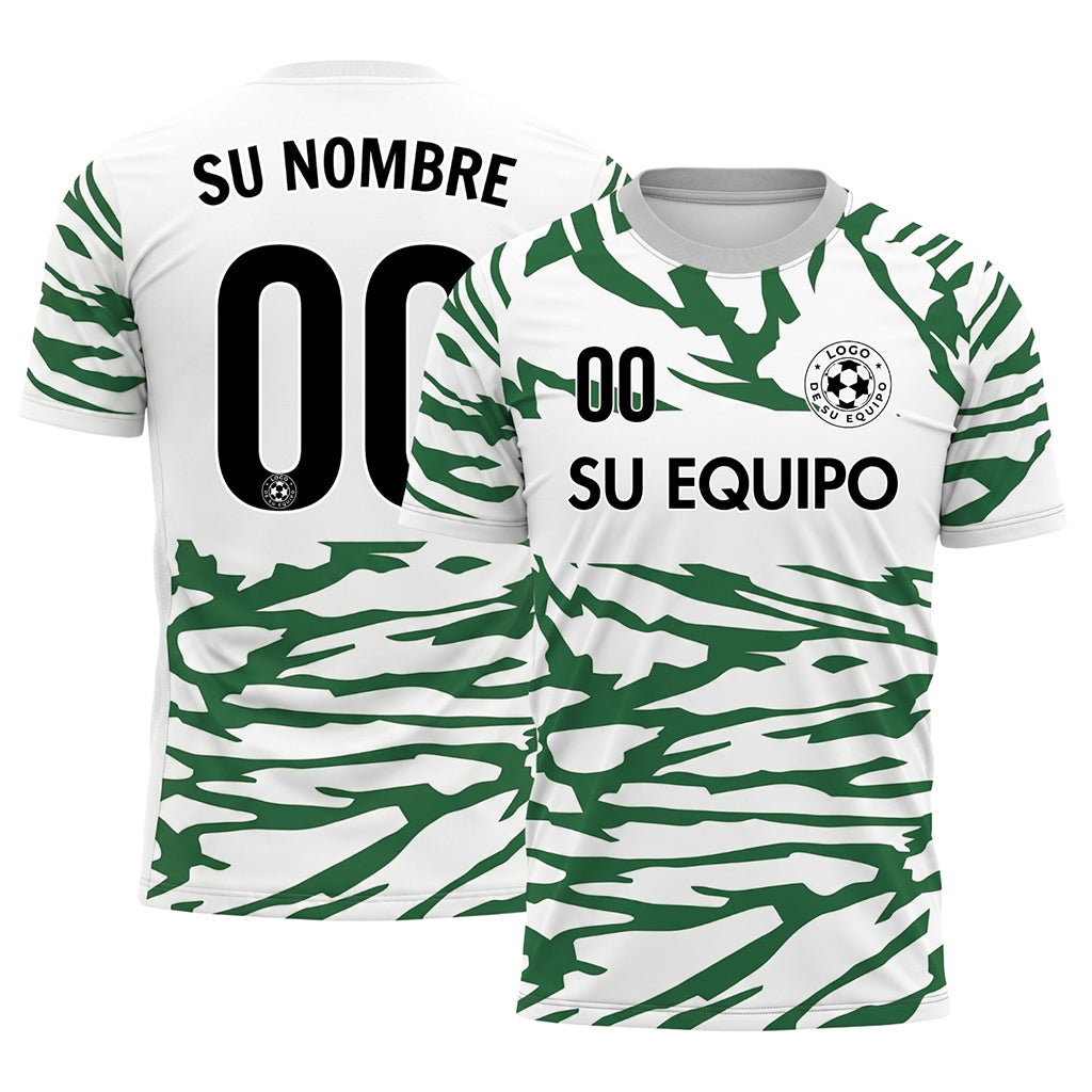 Blanco Verde Tigre Rayas en el Canesú del Pecho Motivo Camiseta de Fútbol Personalizada