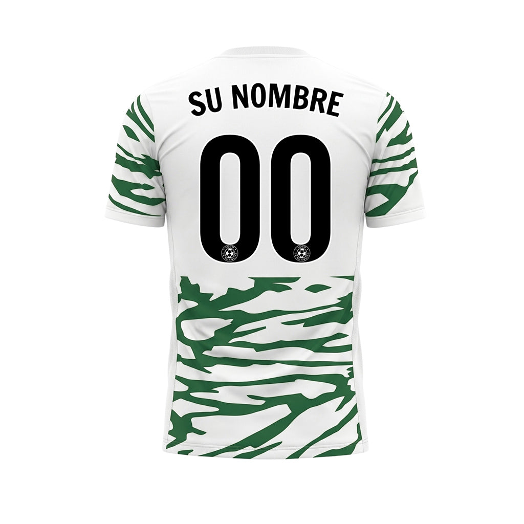 Blanco Verde Tigre Rayas en el Canesú del Pecho Motivo Camiseta de Fútbol Personalizada
