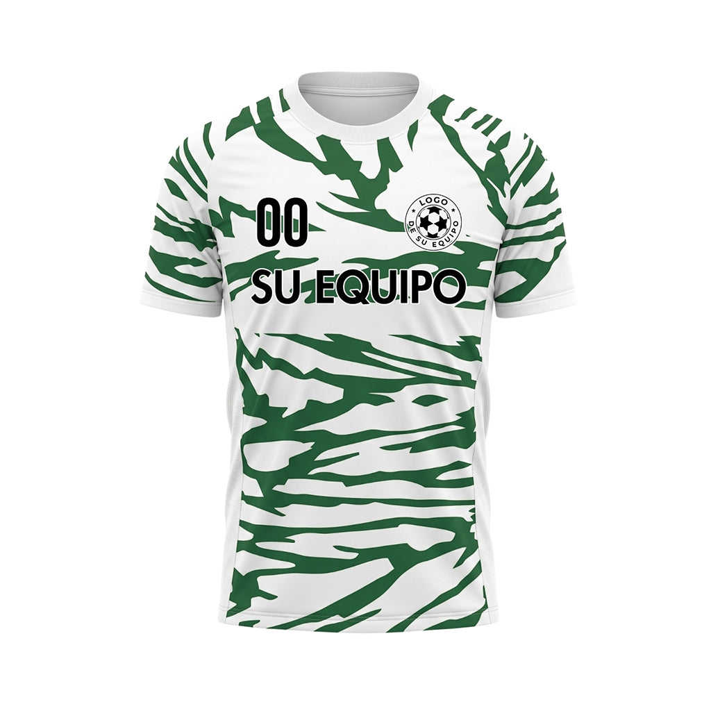 Blanco Verde Tigre Rayas Motivo Camiseta de Fútbol Personalizada