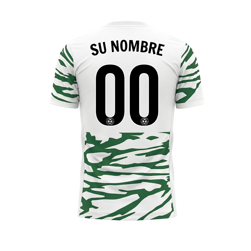 Blanco Verde Tigre Rayas Motivo Camiseta de Fútbol Personalizada