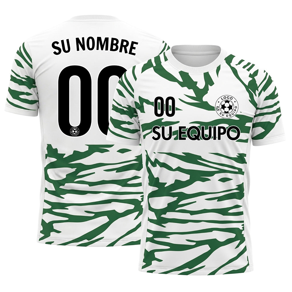 Blanco Verde Tigre Rayas Motivo Camiseta de Fútbol Personalizada