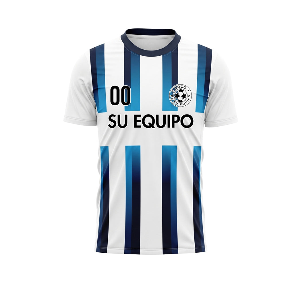 Blanco Azul Claro Azul Oscuro Degradado Rayas Camiseta de Fútbol Personalizada