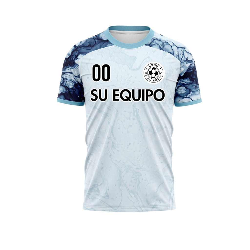 Blanco Azul Claro Mármol Motivo Camiseta de Fútbol Personalizada