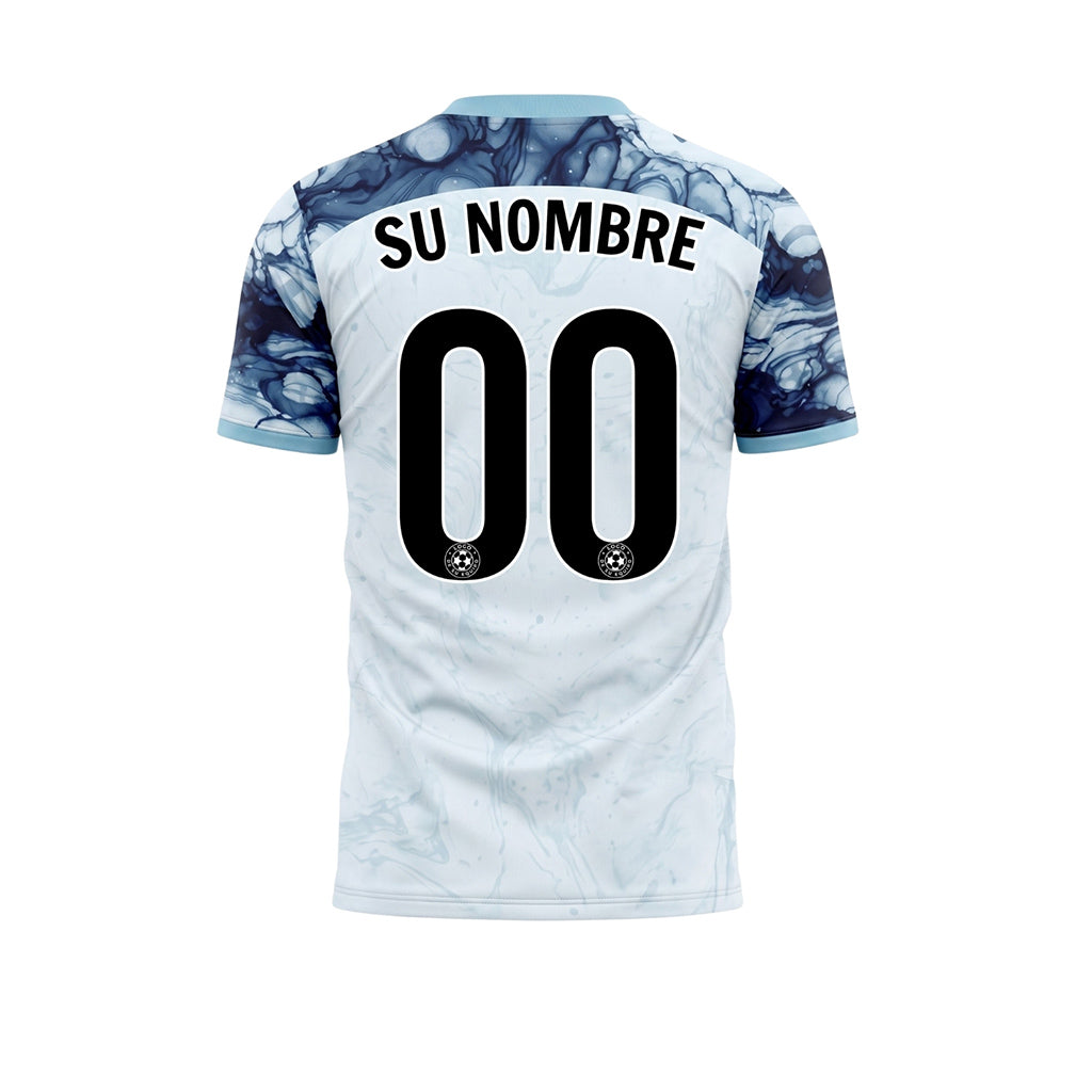 Blanco Azul Claro Mármol Motivo Camiseta de Fútbol Personalizada