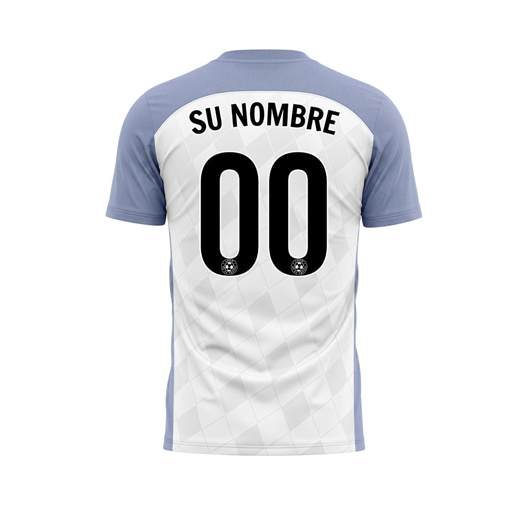 Blanco Azul Claro Motivo Rombo Raglán Camiseta de Fútbol Personalizada