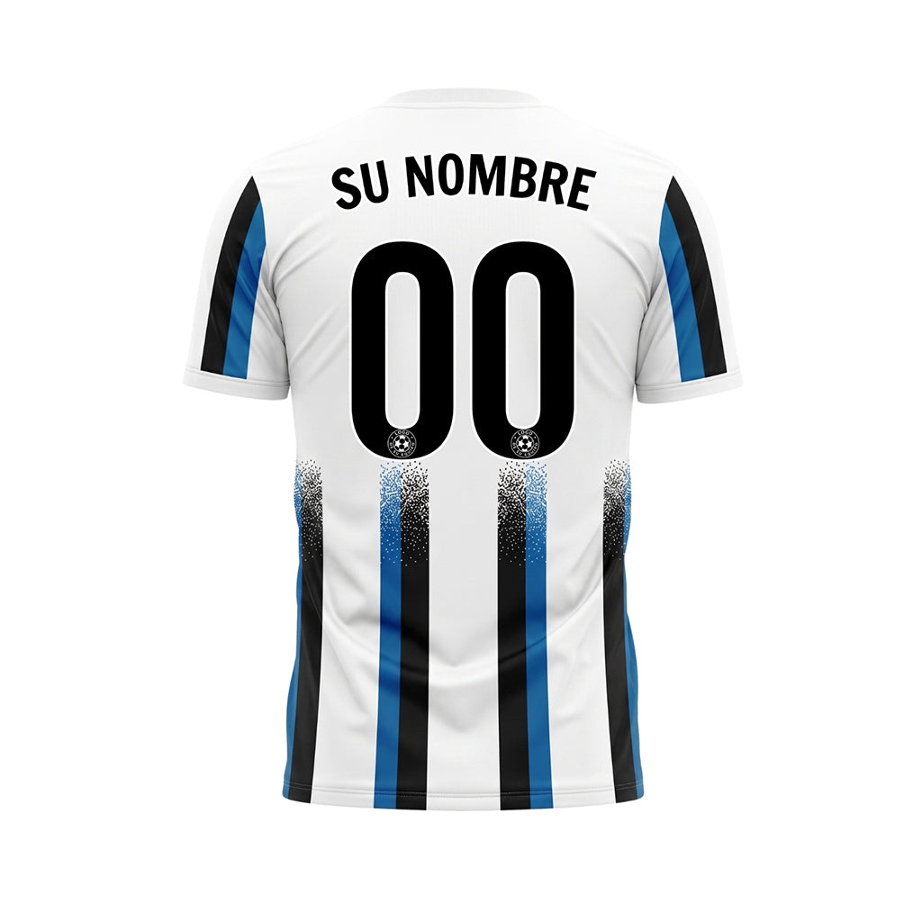 Blanco Azul Claro Negro Degradado Salpicaduras Rayas Camiseta de Fútbol Personalizada