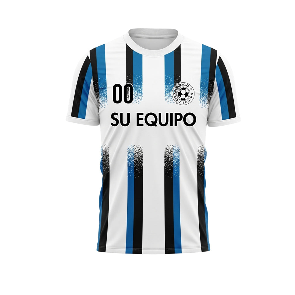 Blanco Azul Claro Negro Degradado Salpicaduras Rayas Camiseta de Fútbol Personalizada