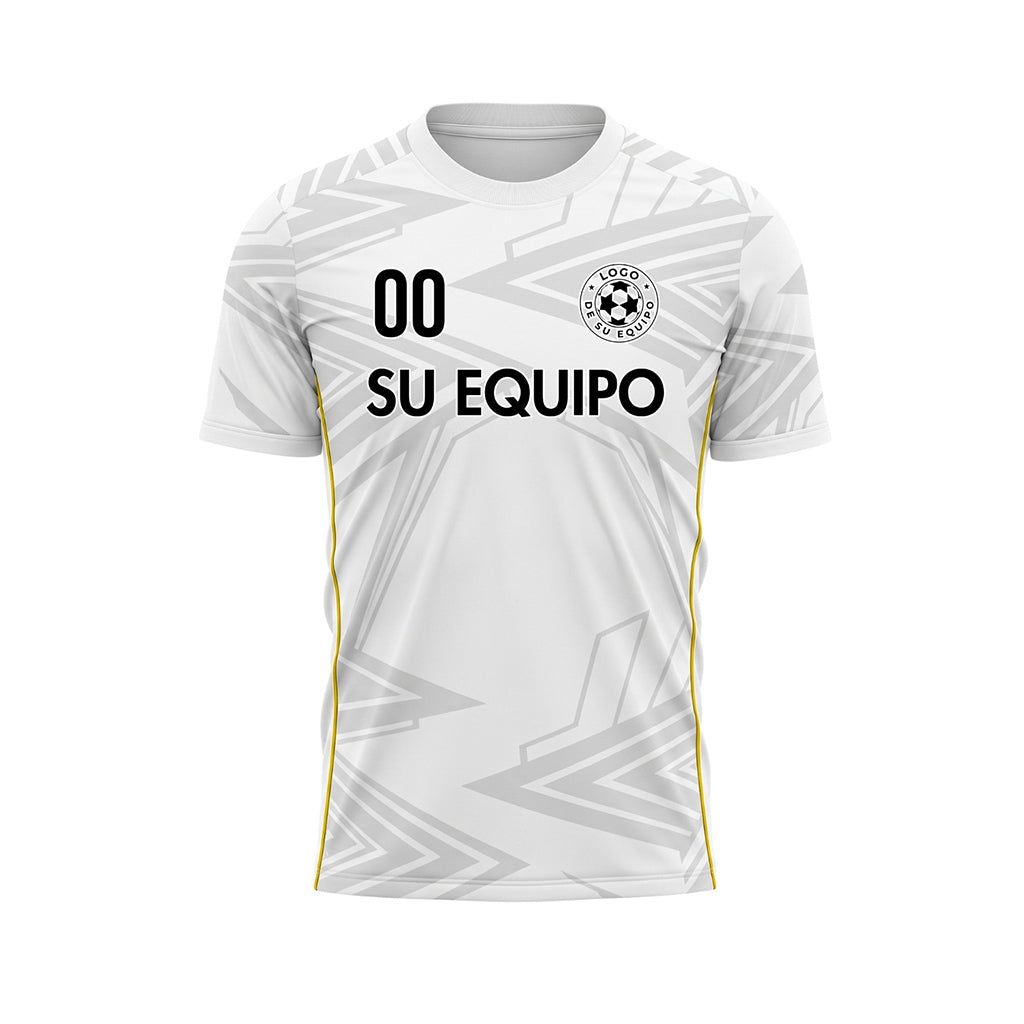 Blanco Gris Claro Amarillo Geométrico Flecha Motivo Camiseta de Fútbol Personalizada
