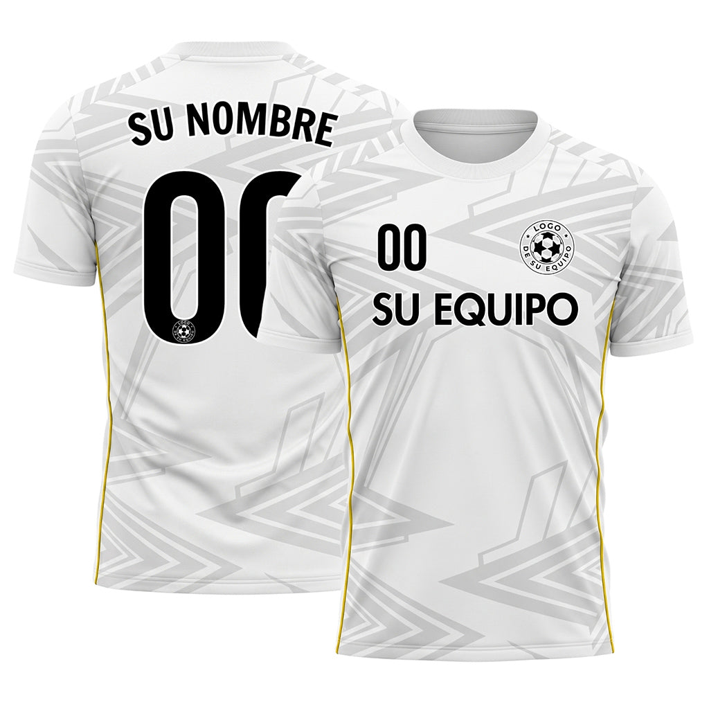 Blanco Gris Claro Amarillo Geométrico Flecha Motivo Camiseta de Fútbol Personalizada